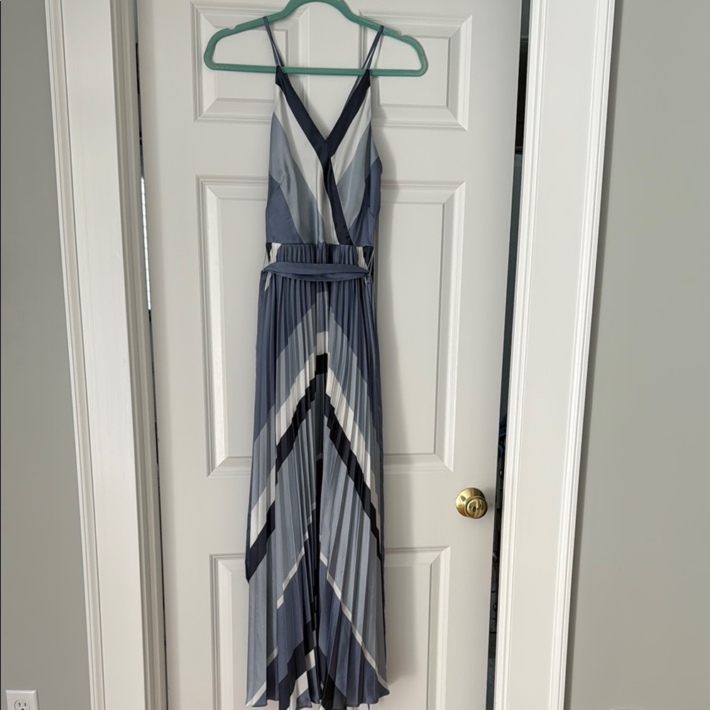 White House Black Market Blue Thin Striped Silk Maxi Dress